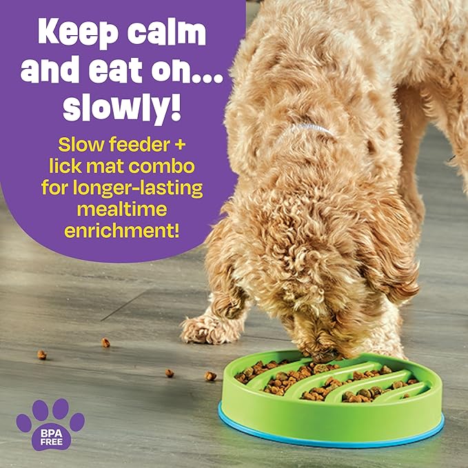 Brightkins Circle Slow Feeder and Lick Mat, Outdoor Puzzle Board, Interactive Dog Toys, Dog Birthday, Enrichment Bowls, Puppy Teething and Chewing, Stimulating Automatic Feeder