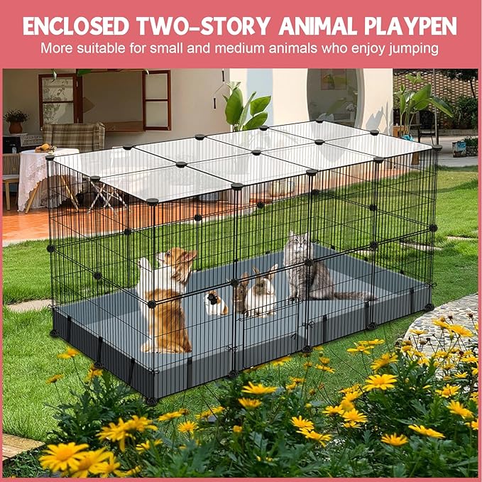 32 Panels Small Animal Playpen,47.5" x 23.7" x 31.5" Pet Playpen with Upgrade Waterproof Mat,C&C Cage for Guinea Pigs, Rabbit/Bunny Cage, Bunny/Puppy Play Pen, Indoor Outdoor Portable Metal Fence