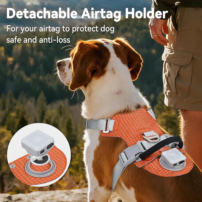 Joytale Lightweight Light Up Dog Harness, Rechargeable No-Pull LED Dog Harness with Detachable Light Box, Airtag Holder, Adjustable for Night Walking, Running & Everyday Use, Orange, XL
