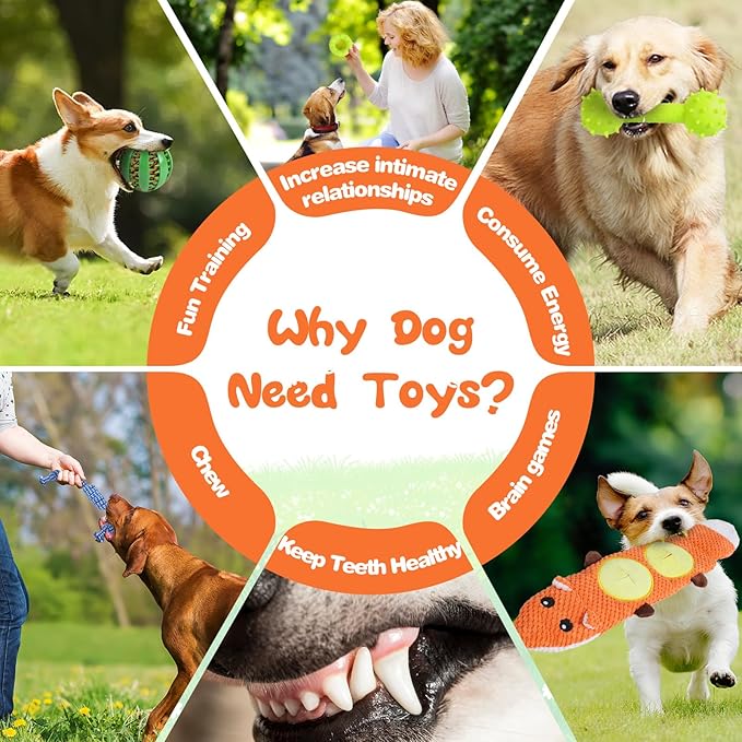 15 Pack Dog Toys, Dog Puzzle Toy Puppy Chew Toys for Teething, Dogs Essentials Toy Bundle with No Stuffing Squeaky Toy, Tough Ropes, Treat Ball for Small, Medium Large Dogs to Keep Them Busy