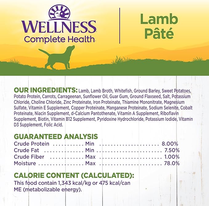Wellness Complete Health Natural Wet Canned Dog Food, Lamb & Sweet Potato, 12.5-Ounce Can (Pack of 12)
