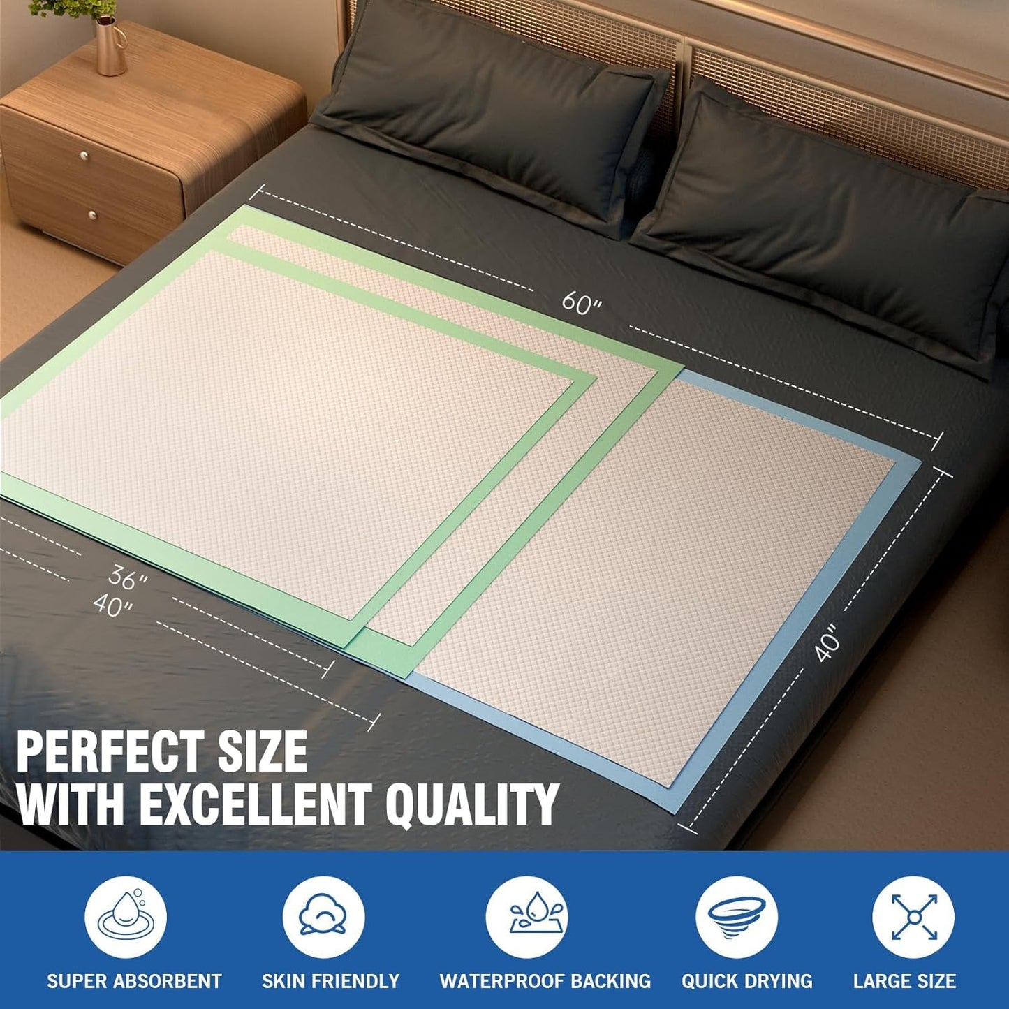 Bed Pads Disposable 40"X60" Chucks Pads Oversized Underpads with 200 Gram, Super Absorbent Pee Pads Disposable Mattress Pads Incontinence Pads for Adults, Elderly, Pets [100x150CM, 30pcs]