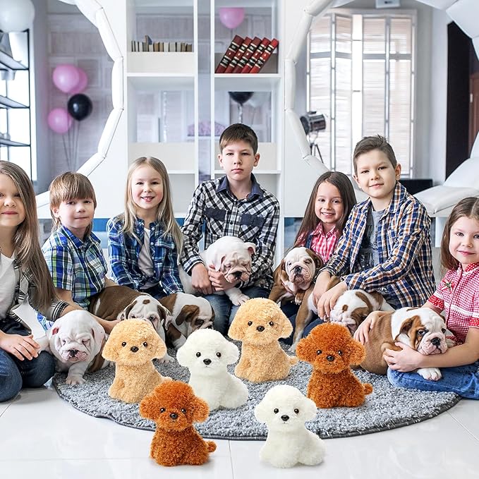 6 Pcs 8 Inch Stuffed Animal Plush Dog Puppy Soft Plush Pillow Toy Fluffy Puppy Set for Kids Girls Dog Theme Party Favor Birthday Baby Room Home Decor(Adorable Style,Retro Color)
