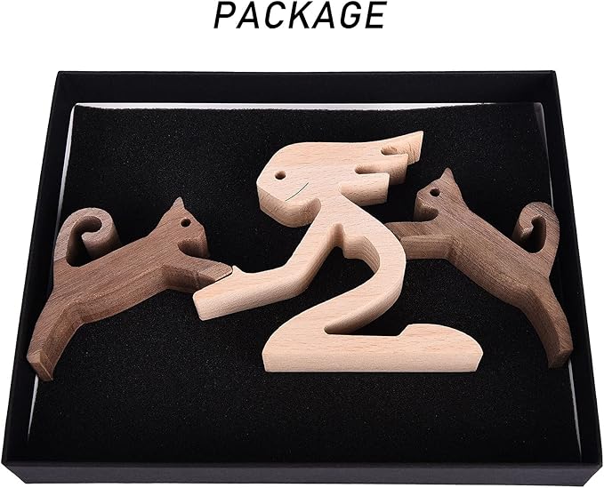 Woman and Cat Statue Wood Figurine Handcraft Kitty Ornament Home Decor Accents