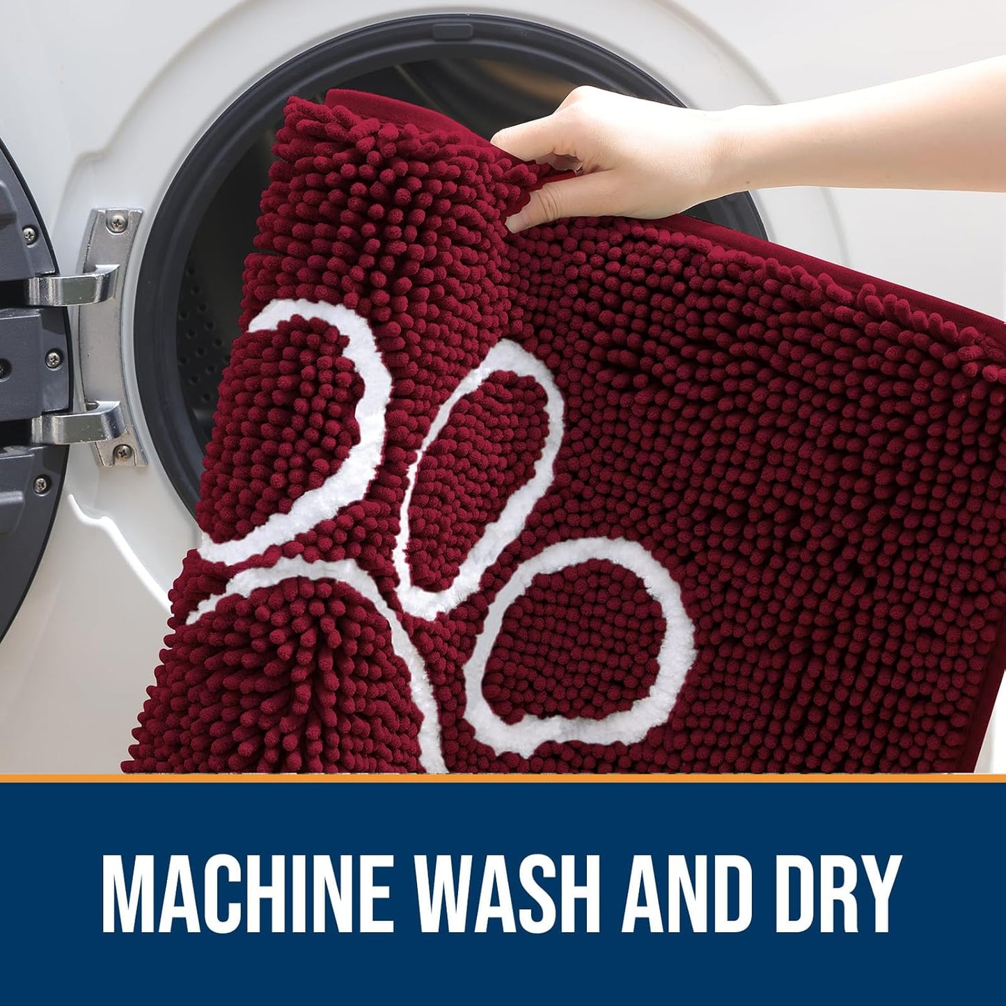 OLANLY Door Mat for Muddy Dog Paws 40x32, Ultra Absorbent Chenille Mud Doormat with Paw Print Design, Non-Slip Washable Doormat for Indoor Entryway, Quick-Dry Pet Bed Mats for Dirty Dogs, Burgundy