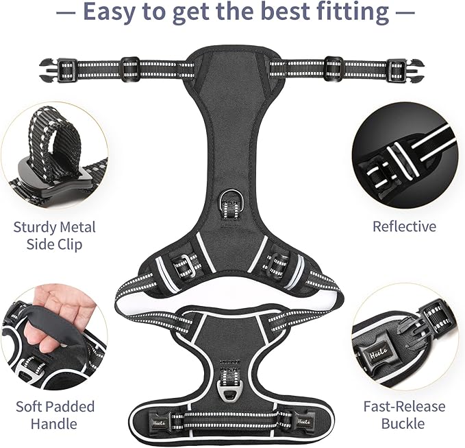 HEELE Dog Harness Dog Harness Small Dog No Pull Harness with Soft Handle Reflective Harness Adjustable, Black, S