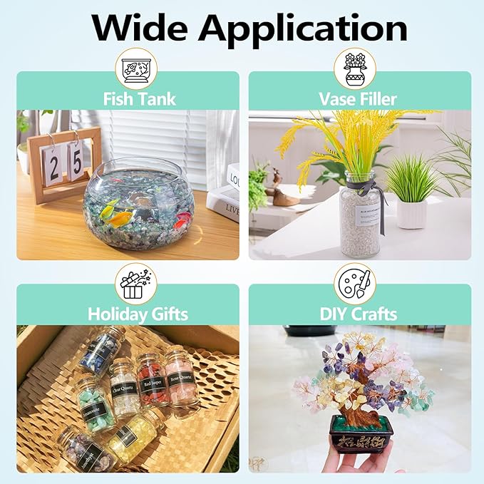 Small Clear Quartz Crystal Chips Aquarium Gravel Rocks Pebbles 3 Lb, Irregular Shaped Fish Tank Rocks Landscaping Stones Pebbles for Vase Fillers, Aquarium and Home Decoration, 3-5mm