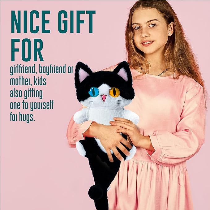 OOPSHANA Long Cat Plush Toy Cute Plushie Hugging Plush Pillow Shark Cat Stuffed Animal for Girls and Boys Black 33"