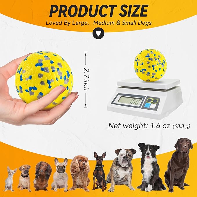 2Pcs Dog Balls, Tennis Balls for Dog Aggressive Chewers, for Large Medium Small Puppy, Training Catch&Fetch, Water Floats Toys, Yellow