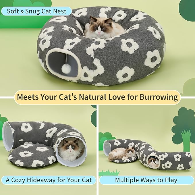 Pesen Cat Tunnel Bed with Soft Cushion, Cat Toys for Indoor Cats Enhance Bonding Between Pets and Owners, Encourage Exploration, and Satisfy Natural Instincts for Kittens, Dogs, and Rabbits