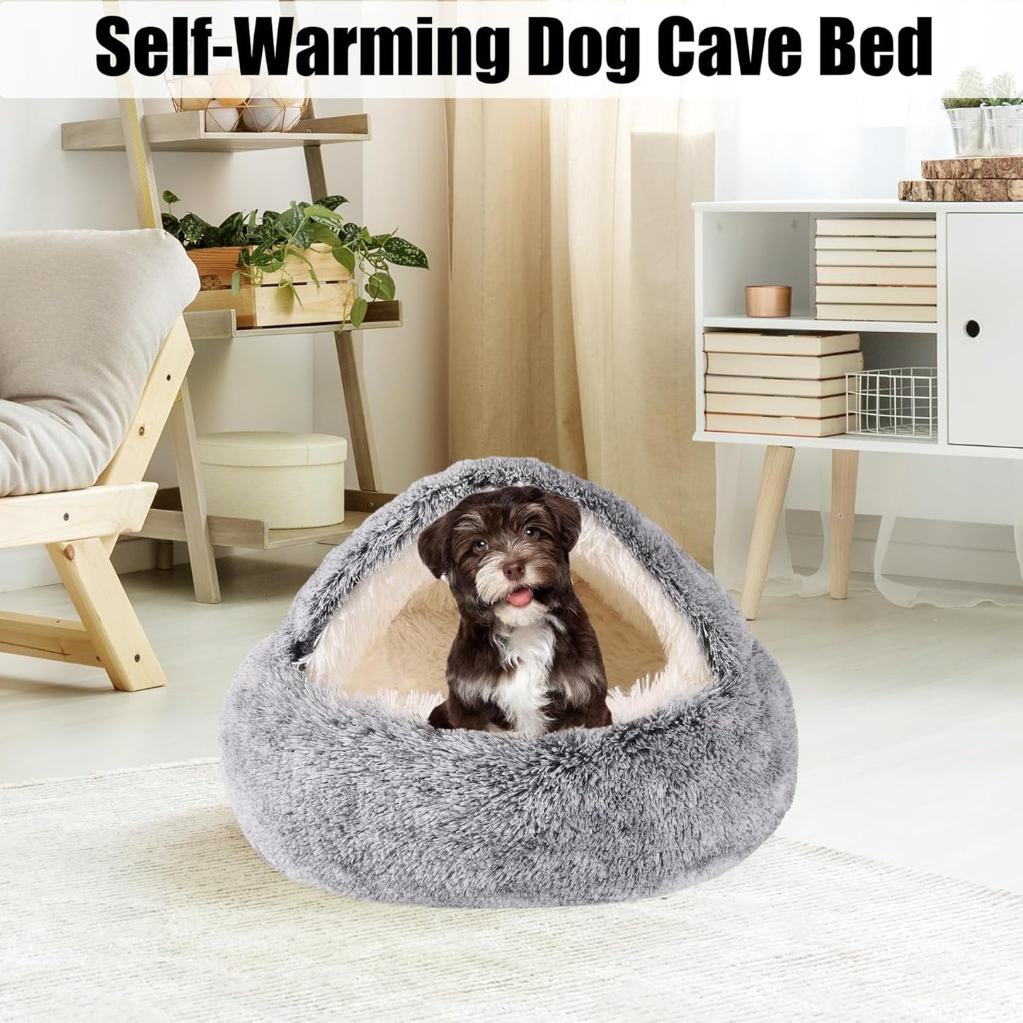 HYQ Small Dog Bed with Cover Cave, Cat Beds for Indoor Cats Washable, Cozy Cat Cave Bed, Round Puppy Bed with Hooded Cover, Dog Beds for Small Dogs with Anti-Slip Bottom (Grey, 20×20 Inch)