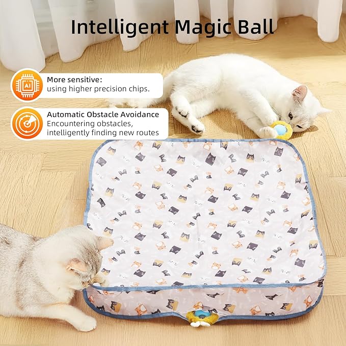 Interactive Cat Toy Ball, Automatic Moving Cat Ball in Pouch,Interactive Cat Toys for Indoor Cats,Motion Activate Cat Toy Hide and Seek Mouse Catching Game ,Kitten Toys, Play Mat for Cats(Square）