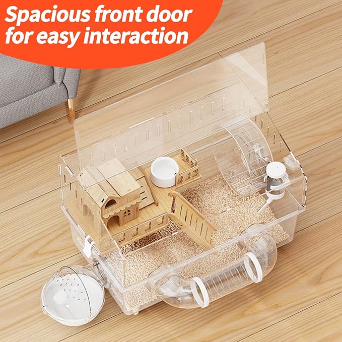 Large Hamster Cage 17x11x13 Inch Acrylic Habitat - Multi-Level Enclosure for Dwarf/Syrian Hamsters, Mice & Gerbils (Ventilated Design & Removable Base) (Red Villa, 17x11x13)