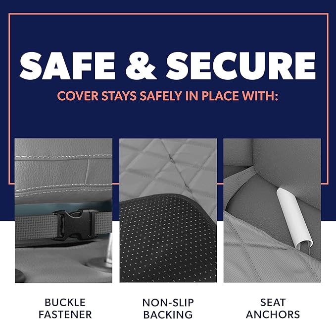 Active Pets Dog Car Seat Cover, Waterproof Front Seat Protector for SUV Truck Sedan, Pet Safety Travel Comfort System with Universal Fit, Grey