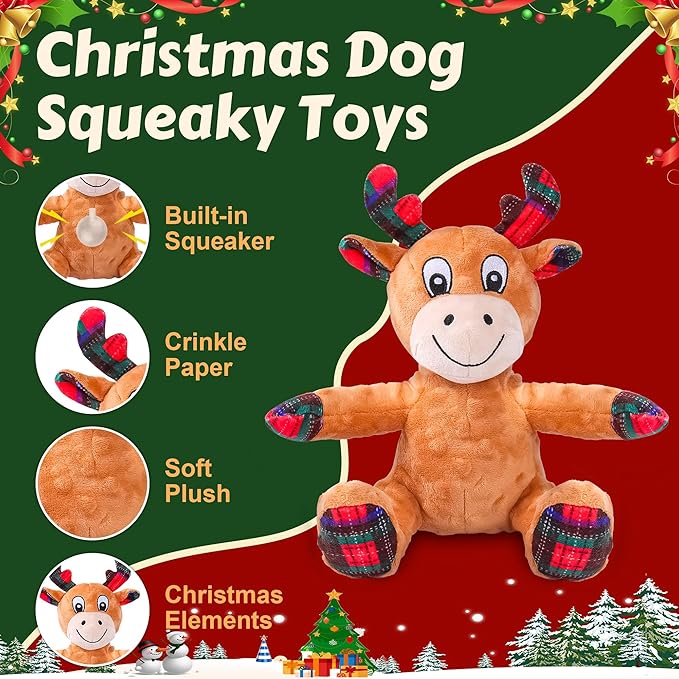 Squeaky Dog Toys, Dog Chew Toys with Crinkle Paper for Puppy, Small, Medium, Large Dogs, Interactive Pet Holiday Toys for Training and Reducing Boredom
