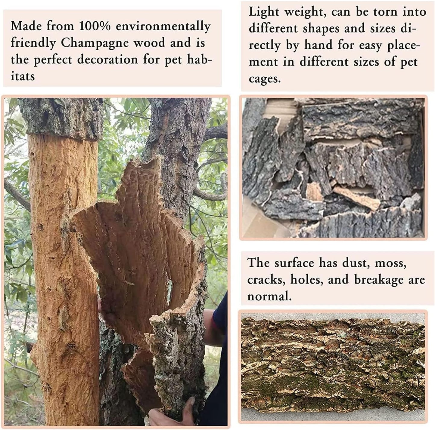 2PCS Cork Terrarium Background 15.7x11.8in Natural Cork Large Bark Backdrop Reptile Climbing Mat Habitat Decor for Spider Lizard Chamelon Turtle Beared Dragon