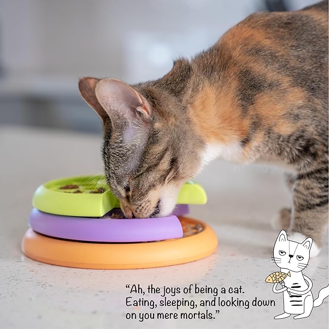 Catstages Kitty Lickin' Layers 3-Tier Interactive Cat Slow Feeder Treat Puzzle Toy, Dry or Wet Food, Mental Stimulation, Foraging, 6.6 inches, 80+ Compartments