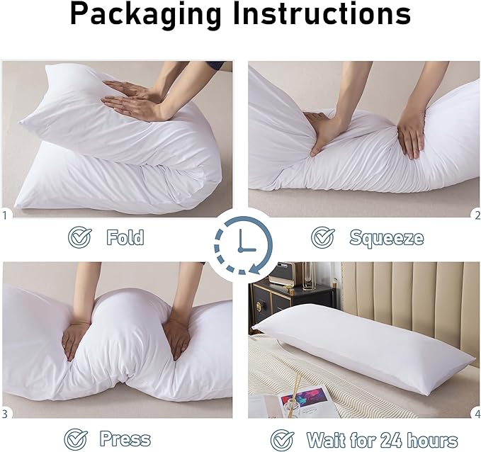 WhatsBedding Memory Foam Body Pillow with 100% Cotton Jersey Knitted Cover, Luxury Soft Large Long Pillow for Adults, Firm Full Body Pillow with Removable Zippered Pillow Case - White