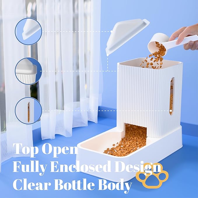 Automatic Cat Feeder and Water Dispenser 2Pcs, Dog Gravity Food Feeder and Water Bowl for Small Medium Pets Puppy Kitten, 3.5L/118.36oz Large Capacity, Easy to Clean (White)