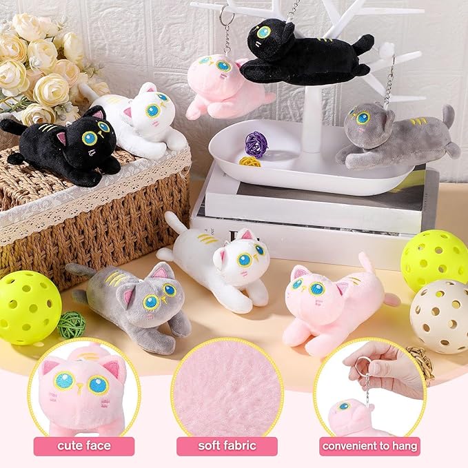 Zomiboo 9 Pcs Cat Stuffed Animals Bulk Mini Plush Cat Pig Stuffed Kitten Soft Doll Piggy Plush Toys Ornament for DIY Keychain Halloween Classroom School Pet Animals Party Favors(Cat Style)