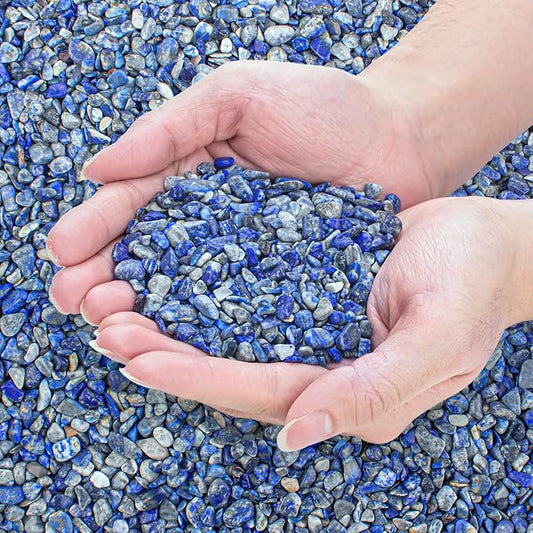 0.88 Lb Lapis Lazuli Crushed Stones Aquarium Gravel Rocks Bulk, Natural Healing Reiki Crystals Stones Chips Polished Tumbled Quartz Rock for Garden|Vase Filler|Fish Turtle Tank Decorations