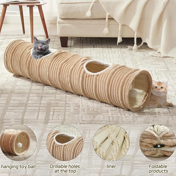 Cat Tunnel for Indoor Cats,Cats Toys Collapsible Tunnel Straight Tube with a Fun Ball and 2 Holes,Cat Play Tunnels,for Rabbits, Ferrets, Puppies & Large Pets,Diameter 11.8 Inch