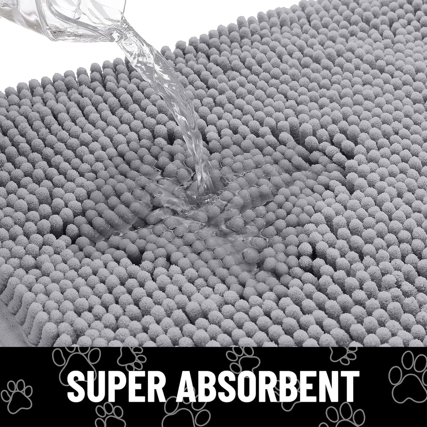 Smiry Dog Door Mat for Muddy Paws, Absorbent Dirt Trapper Non Slip Quick Dry Washable Chenille Mat for Mud Dogs, Entry Rug for Indoor and Outdoor (48x30 Inches, Grey and White)