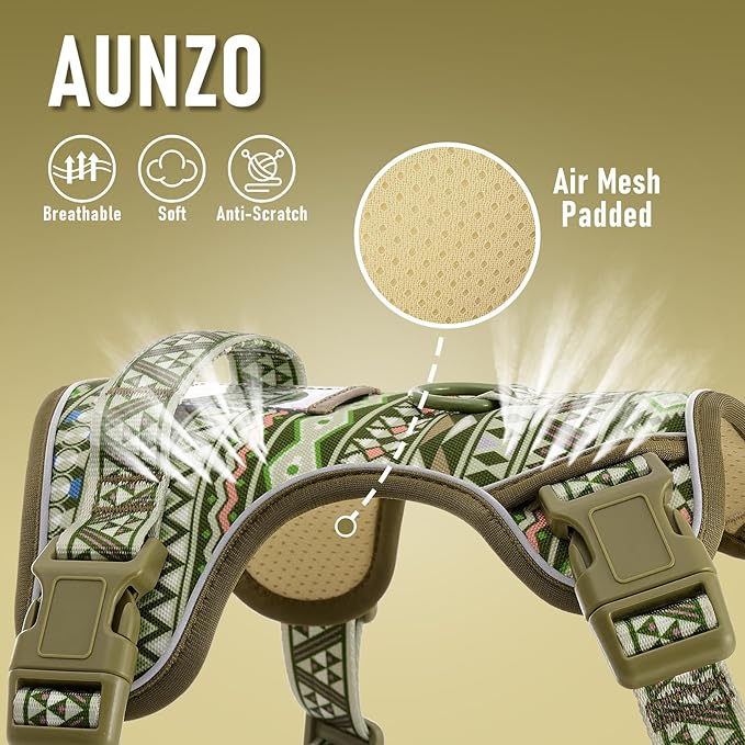 Dog Harness for Giant Dogs, Heavy Duty No Pull Pet Harness Vest Easy Control with Handle, Adjustable Reflective Extra Big Sized Dog Vest for Training, Walking, Hiking, Green Ethnic, XL