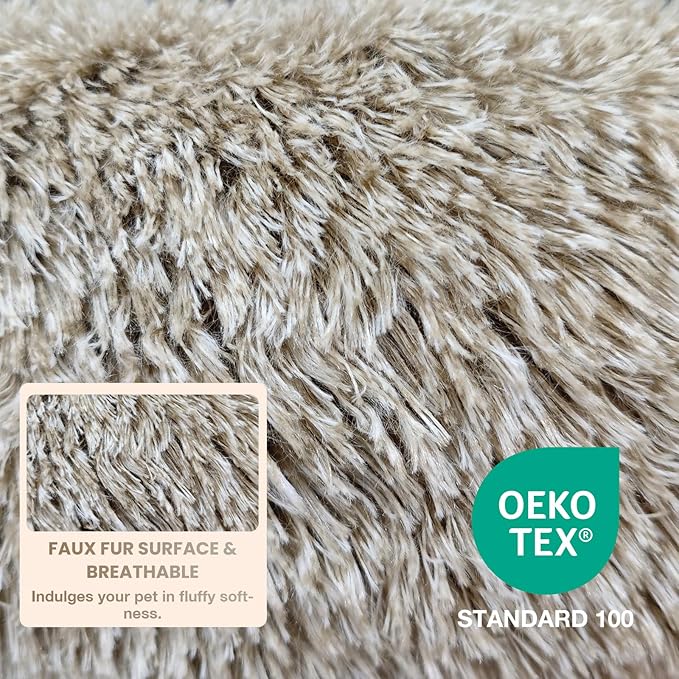 Calming Dog Bed Cat Bed Medium Size Dog - Donut Washable Medium Pet Bed, Warm Kitten Nest 24 inches Anti-Slip Round Fluffy Plush Faux Fur Cat Bed, Fits up to 25 lbs Pets, (Premium Brown)