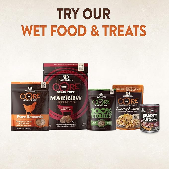 Wellness CORE+ Dry Dog Food with Freeze Dried Pieces, Grain Free, High Protein, Natural, Original Turkey & Chicken Recipe, (4-Pound Bag)