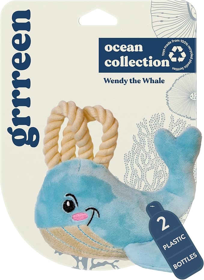 Dog Toys | Plush Toy Whale Stuffed Animal for Dogs | Small Eco Friendly Toy - Easy to Clean and Made from Non Toxic Materials