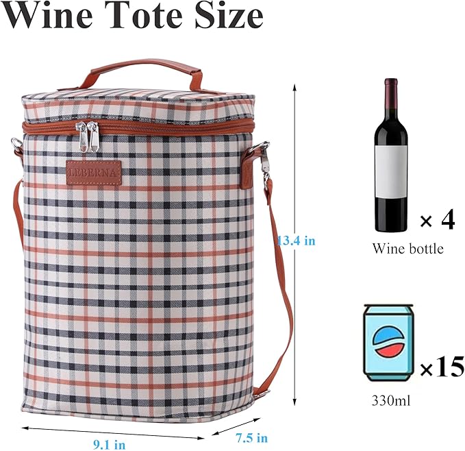 4 Bottle Wine Gift Carrier, Insulated Leakproof Padded Portable Wine Bottle Bag for Travel, BYOB Restaurant, Wine Tasting, Party, Great Gift for Wine Lover