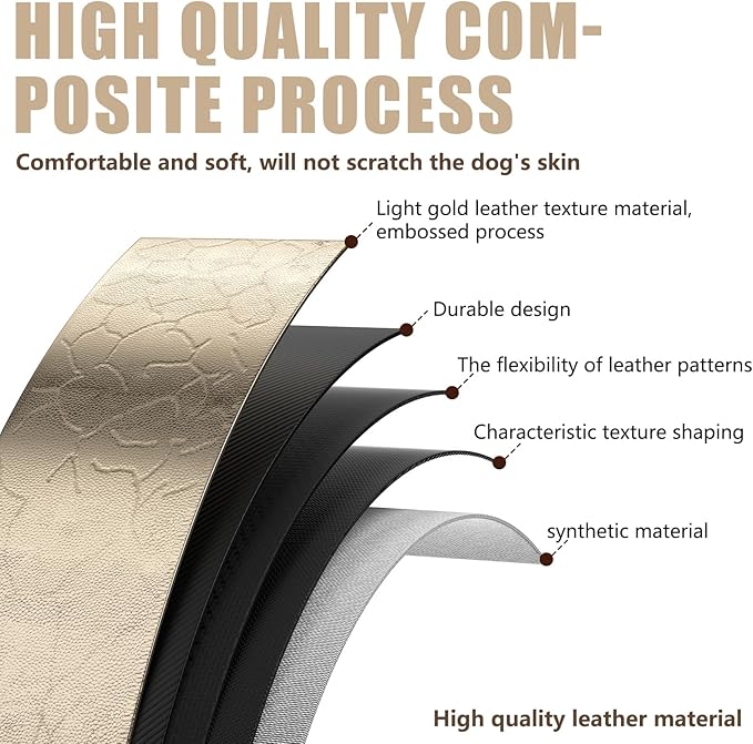 Airtag Dog Collar - Leather Dog Collar with Airtag Holder| IP68 Waterproof AirTag Holder with Metal Buckle, Comfortable GPS Dog Collars Tracker for Medium Large Dogs (Champagne Gold, M)