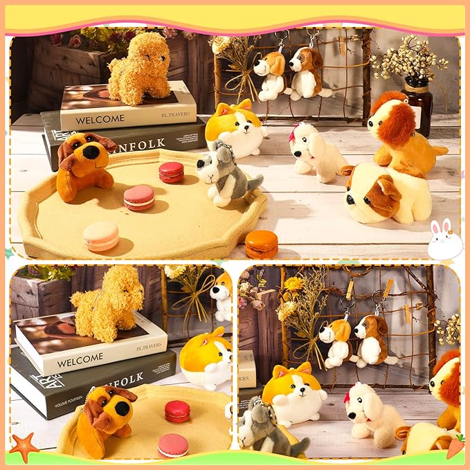 Sumind 9 Pcs 4" 5" Mini Plush Stuffed Dog Party Favor Small Puppy Stuffed Animal Bulk Soft Toy Doll Cute for Kids Gift Graduation Stocking Stuffers Baby Shower Birthday(Vivid Puppy)