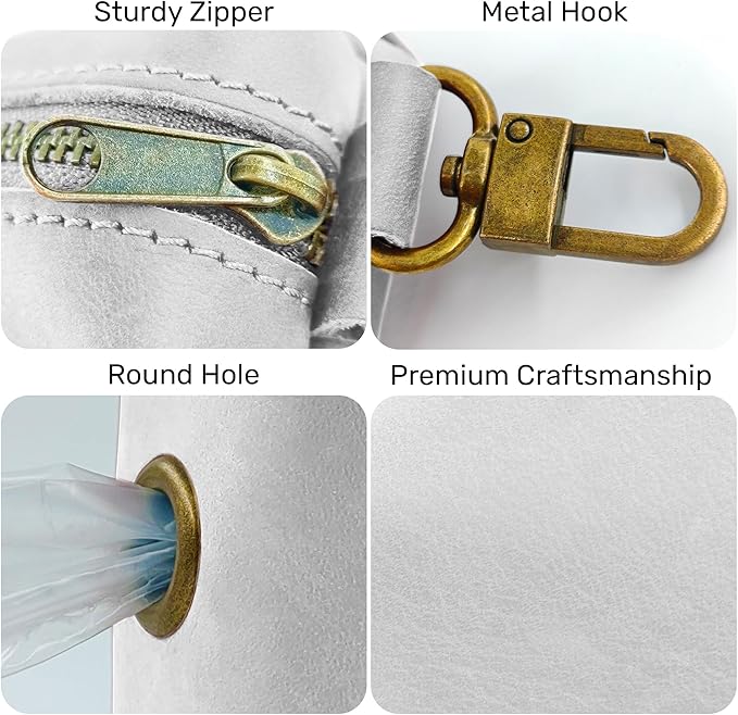 HIFA Genuine Leather Dog Poop Bag Holder, Poop Bag Holders for Leashes - Soft Touch Rustic Leather, Metal Clips and Easy Access to Pet Waste Bags- Dog Poop Bag Dispenser for Outdoor Walking
