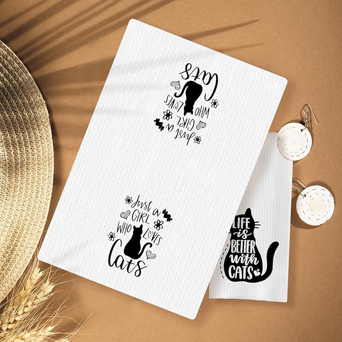 Cat Kitchen Towels Set of 2,Cat Hand Towel,Cat Dish Towels,Cat Towels Gifts for Cat Lovers,Cat Mom Gifts,Cat Lady Gifts,Cat Tea Towel,Cat Kitchen Bathroom Decor,16x24 Inch