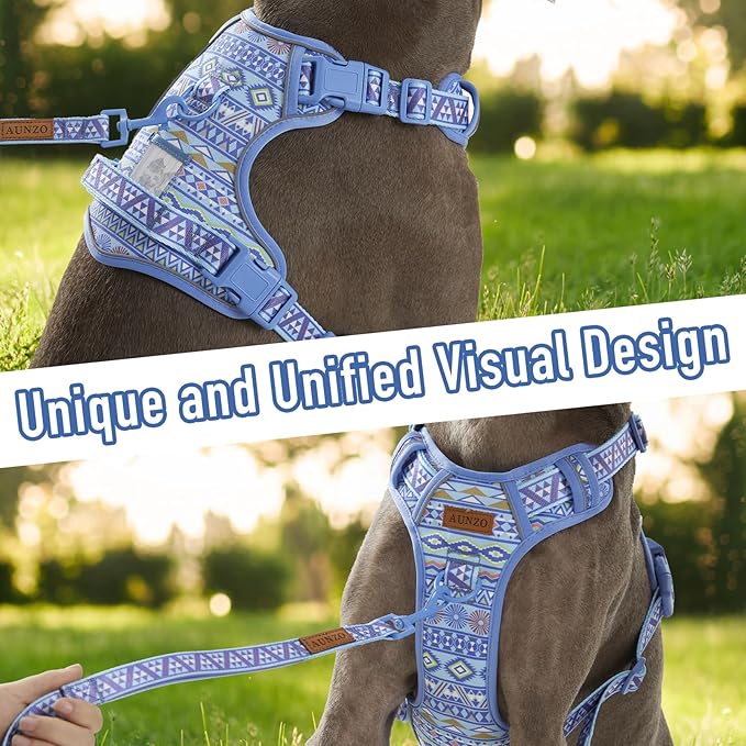 Dog Harness for Large Dogs No Pull Easy Walking Adjustable Pet Harness Reflective Working Training Easy Control Pet Vest Blue Ethnic L