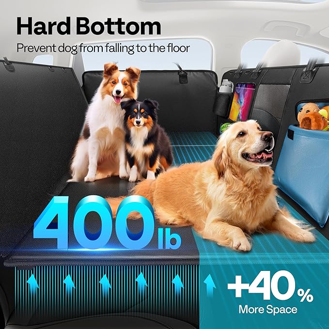Dog Car Seat Cover for Back Seat 53", Upgraded PU Leather Back Seat Extender with Hard Bottom Holds 400LBS, Waterproof Anti-Scratch, Backseat Cover for Dogs in Car, SUV & Small Truck