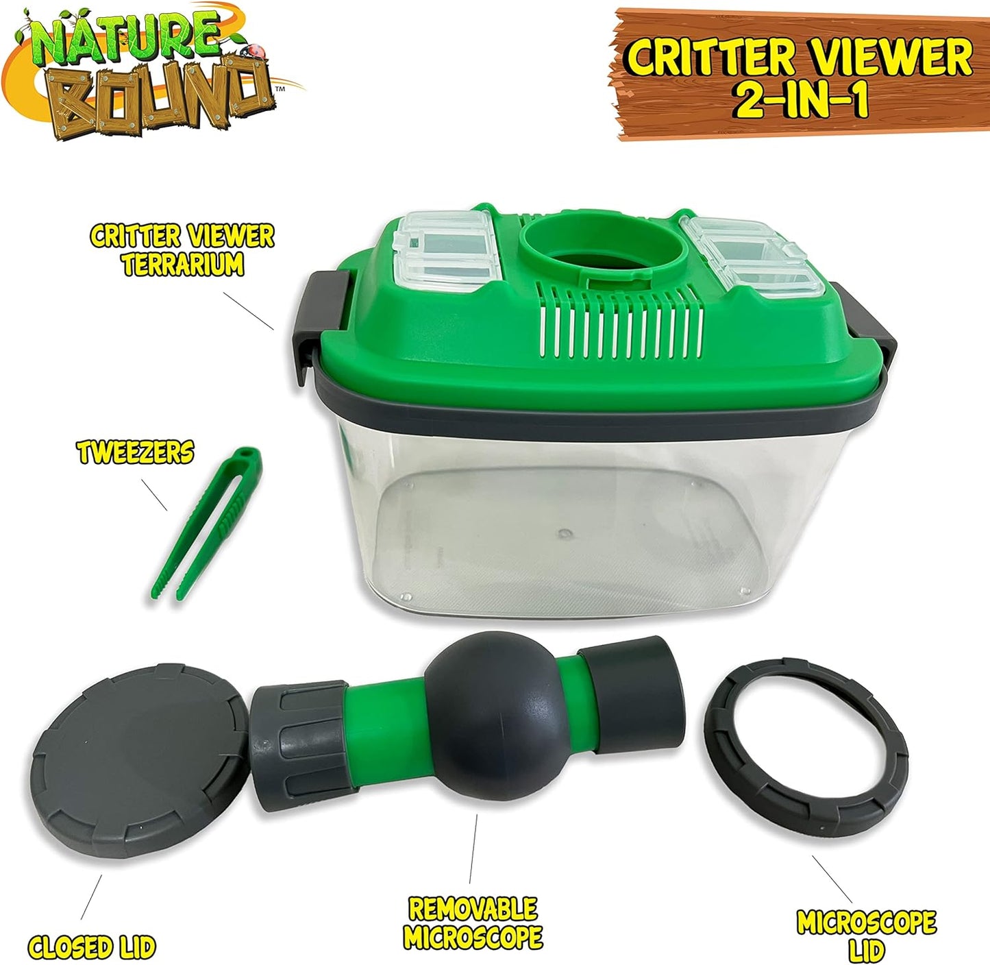 Nature Bound 2-in-1 Habitat with Microscope for Insects and Other Critters, Includes Lid and Removable Portable Microscope