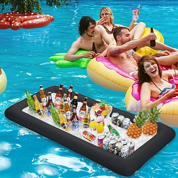Ice Buffet Serving Tray Drink Cooler with Drain Plug,Inflatable Ice Serving Buffet Bar Inflatable Cooler for Parties Food 52 x 24 x 5'' (Black)