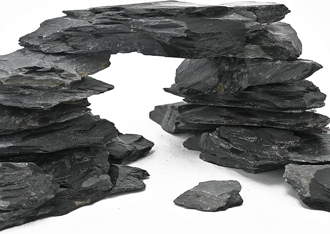 Natural Slate Stone for Aquariums 3 to 10 Inches Perfect Fish Tank Rocks Reptile Basking Stones & Fairy Garden Decor-20LB