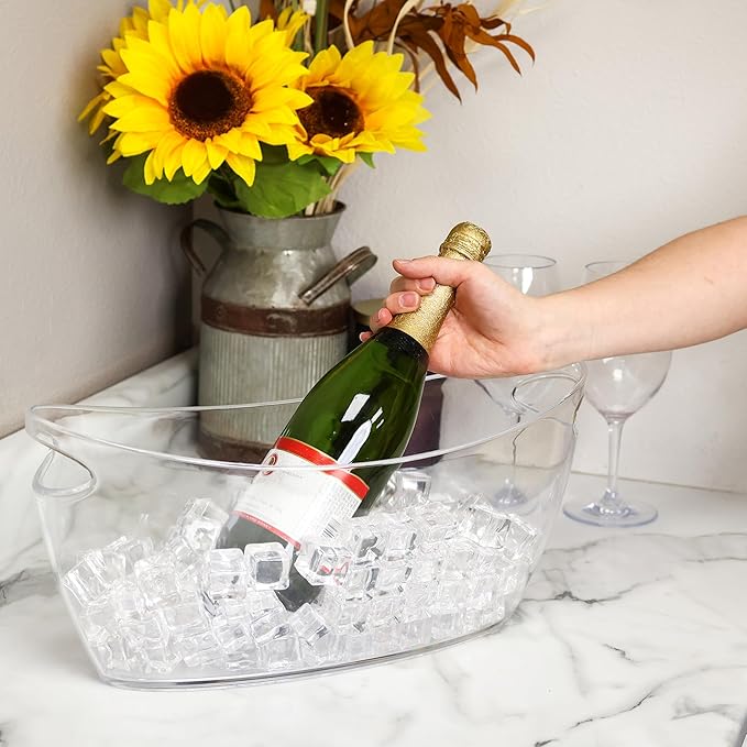 Ice Bucket for Champagne - 2 Pack Plastic Ice Buckets for Parties - 5.5L Oval Transparent Bridal Beverage Tub Cooler Catering Bar Accessories for Wine, Beer, Liquor, Spirits and Seltzers