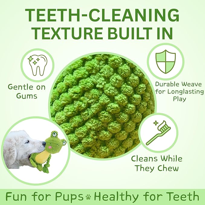 Plush Dog Toys, 3-Pack Variety Set with Squeaker, Crinkle Paper, Rope, Non-Toxic, Soft & Durable, Teething Puppy Toys- Farm Friends or Jungle Pals, 9.45 x 3.94 inches (Farm Friends)