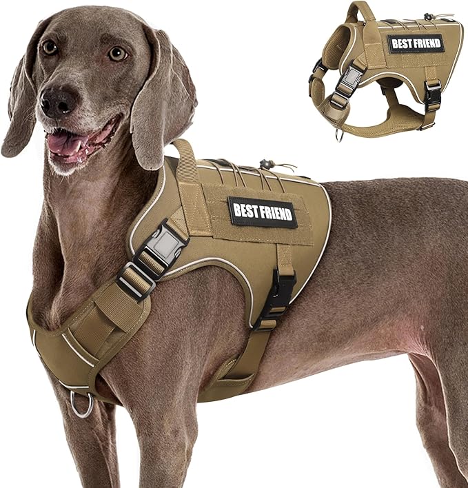 Tactical Dog Harness for Large Dogs,No Pull Military Dog Vest with Handle,Reflective Heavy Duty Pet Harness for K9 Working Walking Hiking Training Brown XL