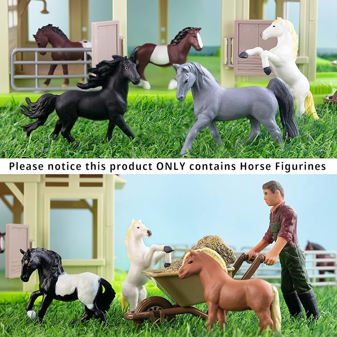 Toymany 12PCS 2-3" Tiny Horse Figurines Toy Set, Plastic Pony Small Foal Figures, Easter Eggs Birthday Gift Cupcake Horse Cake Topper for Kids Toddlers