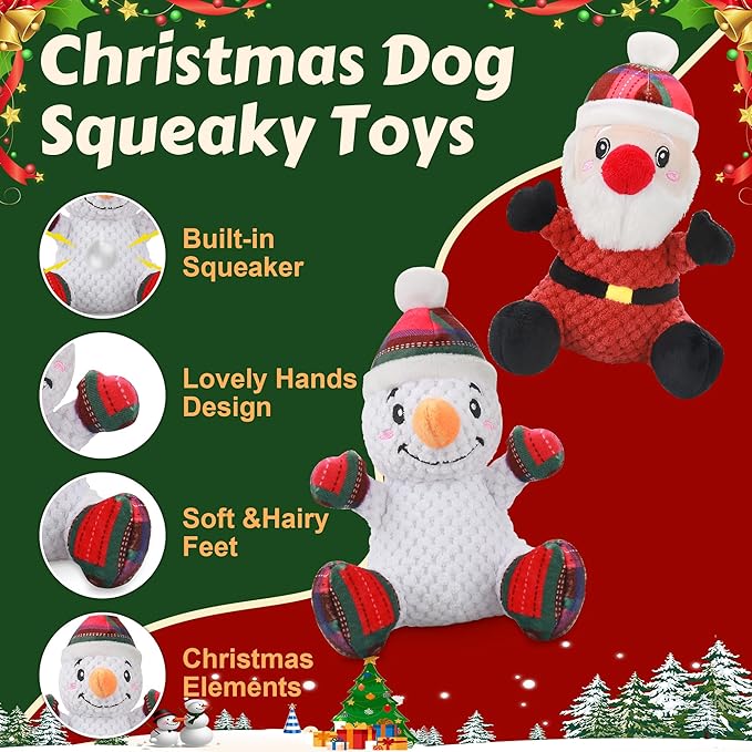 Squeaky Dog Toys, 2 Pack Dog Chew Toys with Crinkle Paper for Puppy, Small, Medium, Large Dogs, Interactive Pet Holiday Toys for Training and Reducing Boredom