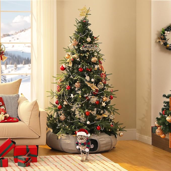 PAWZ Road Cat Tunnel Bed Large Cat Donut Tunnel for Indoor Cats, Collapsible Cats Tube with Central Mat, Peek Hole and Cat Toy Hanging Balls