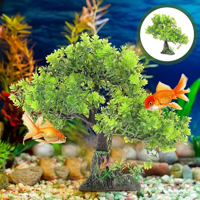 POPETPOP Artificial Aquarium Plant Plastic Water Plant Tree Fish Tank Bonsai Ornament Fish Tank Hideout Sushi Plate Decor for Aquarium Terrarium Landscape Green