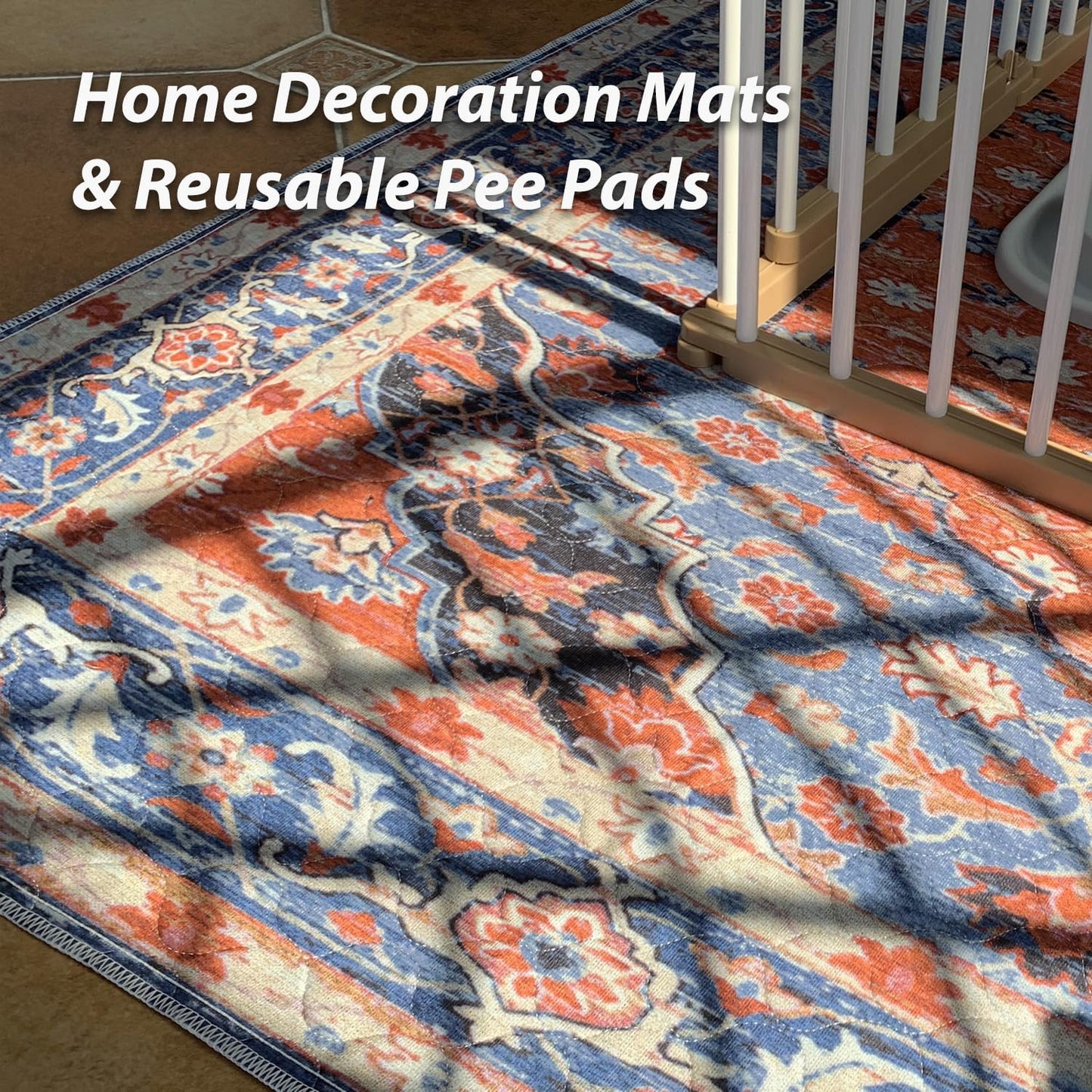 nunubaby Washable Pee Pads for Dogs, Stylish, Non-Slip and Leak-Proof Pee Pads. Reusable Potty Pads for Dogs for Crates and Floors.(Red/Floral, 36" x72")