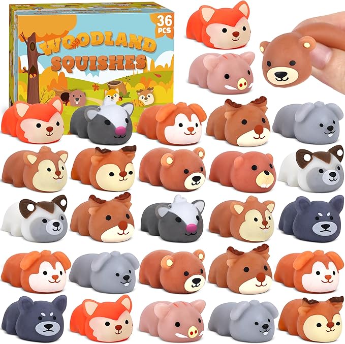 36 PCS Woodland Party Favors Mochi Squishy Forest Aniamls Toys for Kids